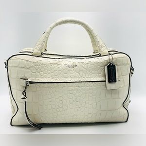 COACH Bleecker Pinnacle Toaster Satchel Matte Croc Embossed Leather Ivory Tote